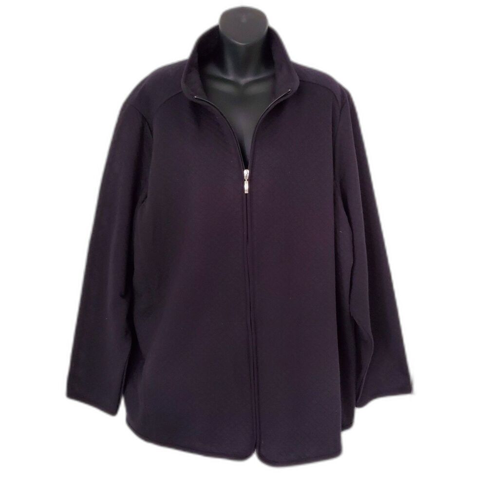 NWT Croft & Barrow Black Quilted Zip-Front Fleece Jacket Sz 3X Layer Athleisure